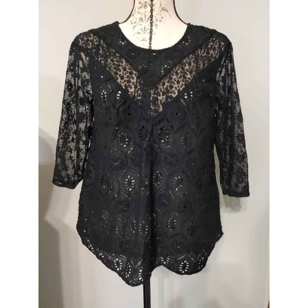 Fleur Wood Tunic Black Eyelet Lace Sleeve Cotton Sm Whimsigoth Fairy Floral